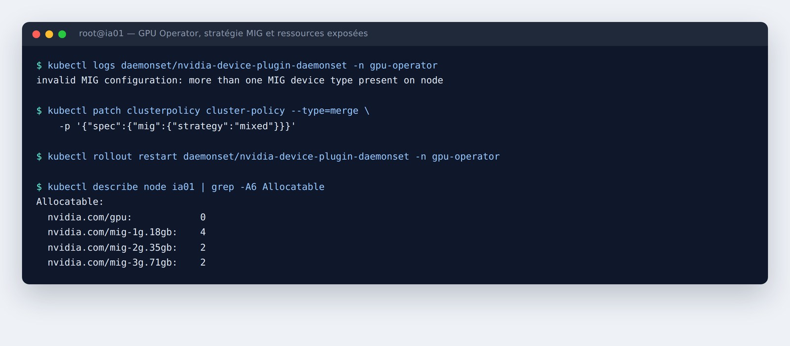 Ressources MIG exposées par un nœud Kubernetes