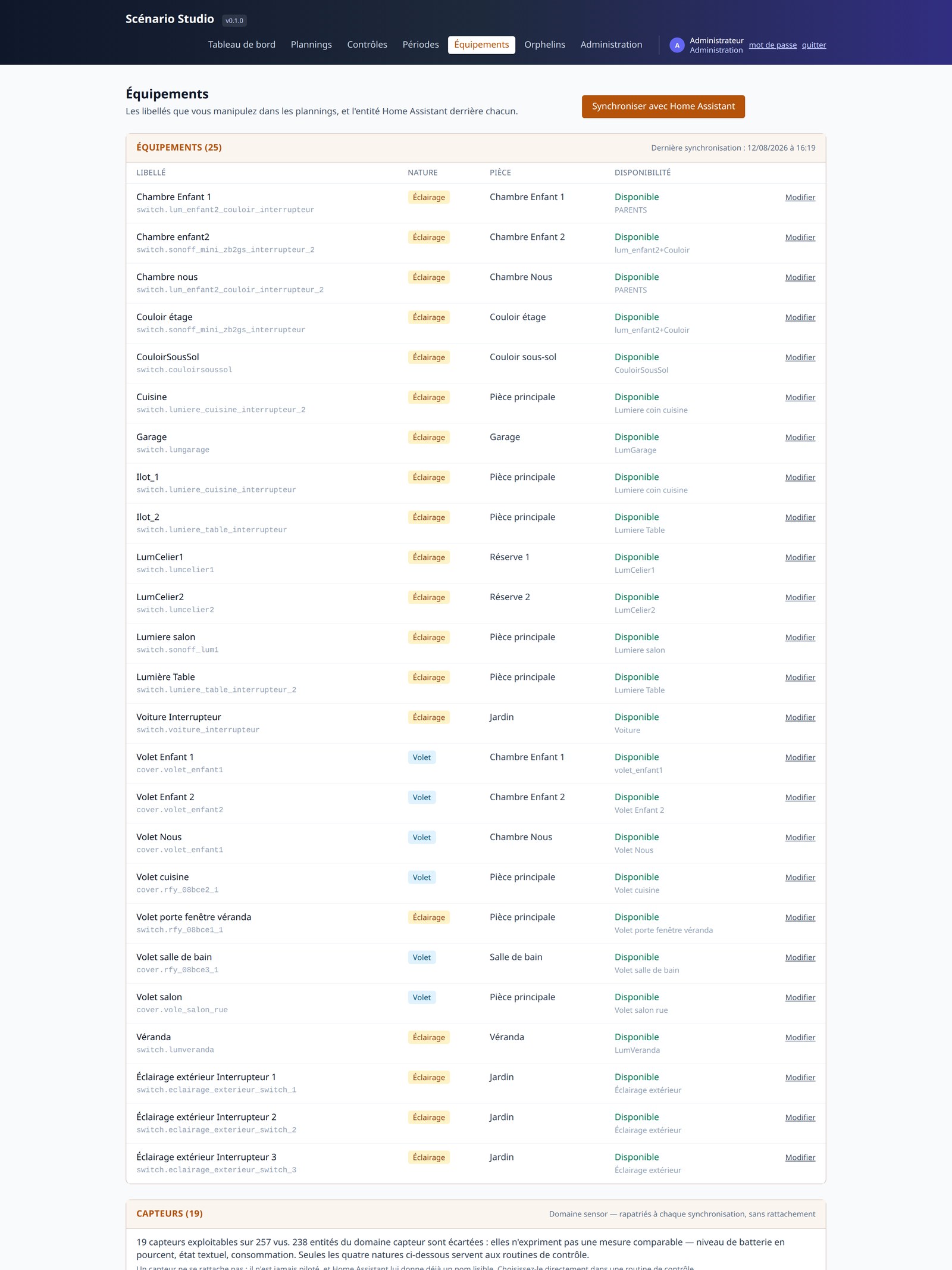 Référentiel des équipements de Scénario Studio