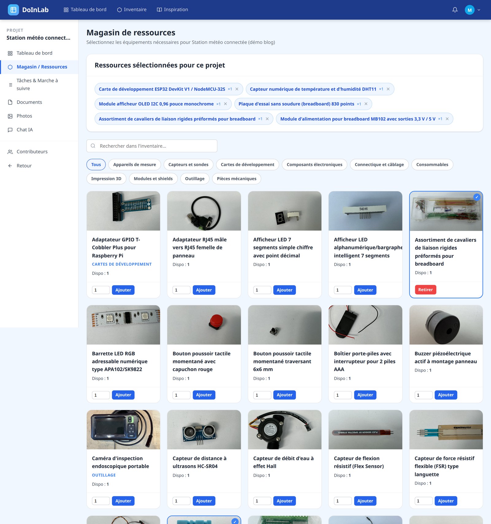 Magasin de ressources d'un projet