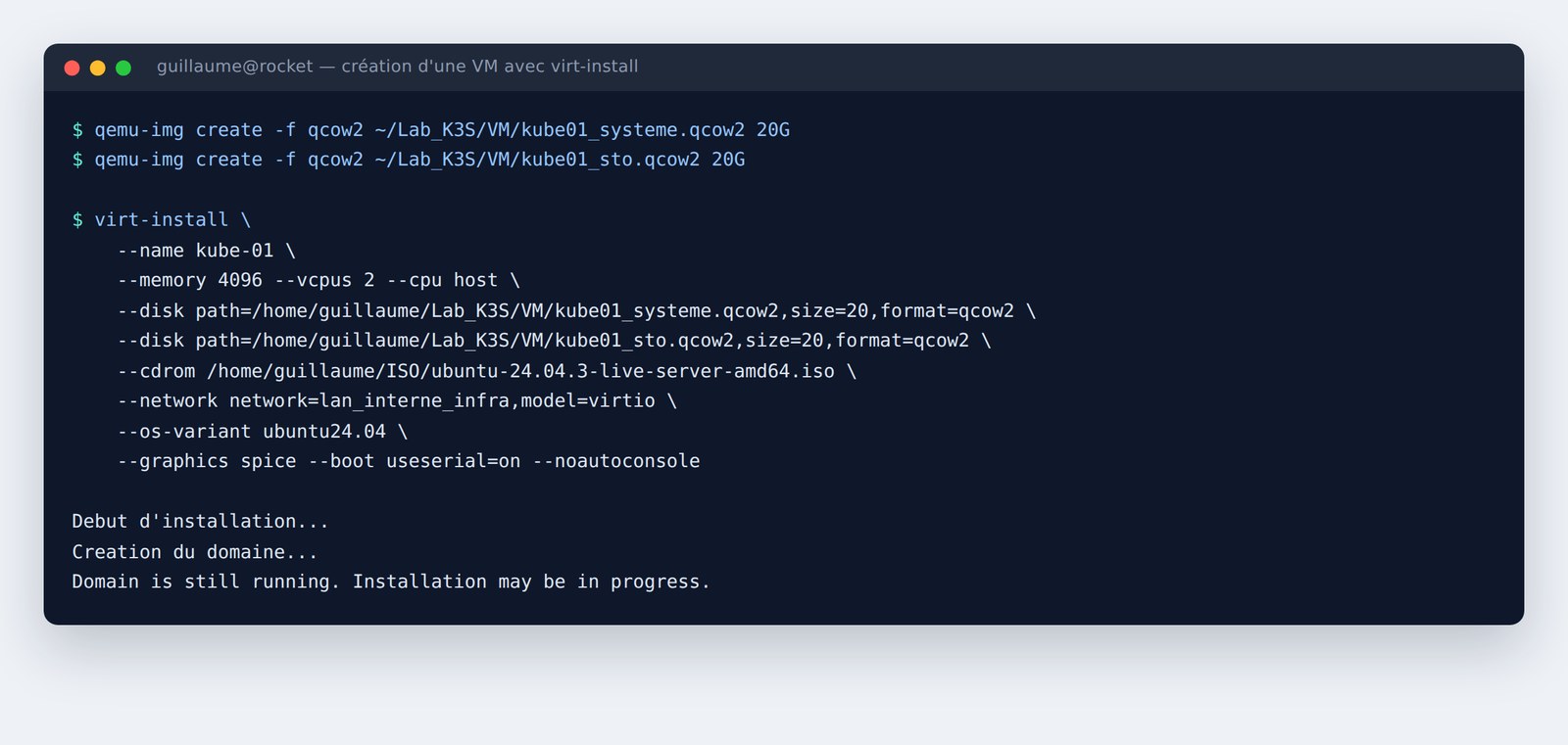Création d'une machine virtuelle avec virt-install