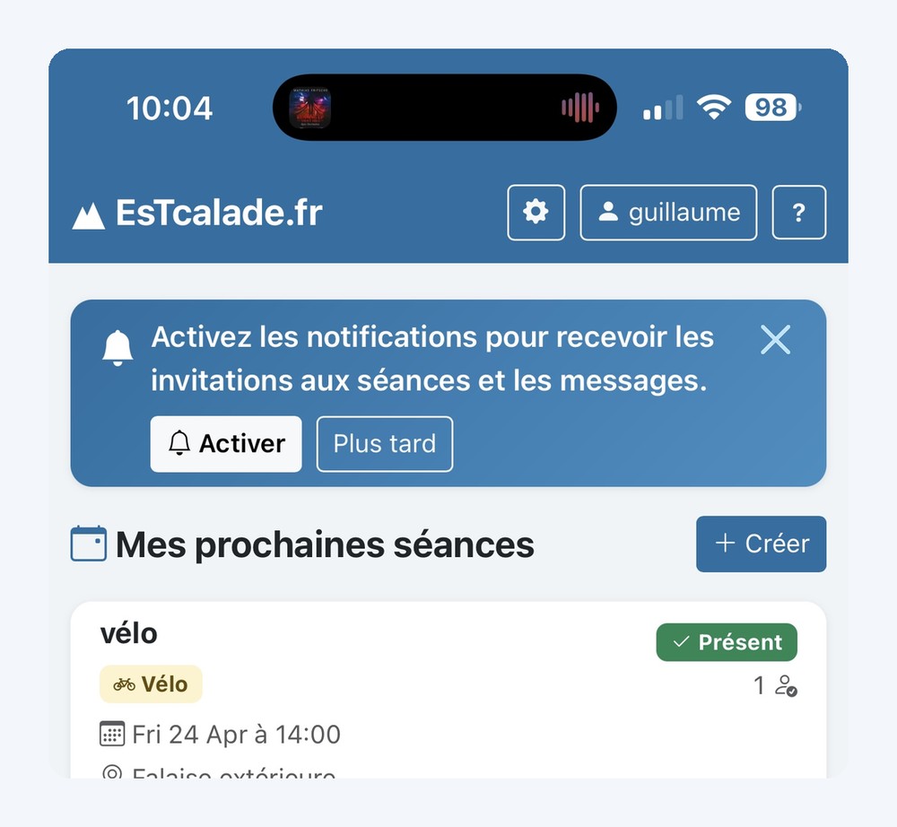 Bandeau d'activation des notifications de la PWA